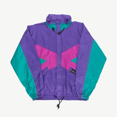 Bright colour block rain jacket, purple mens windbreaker - Large / XL 