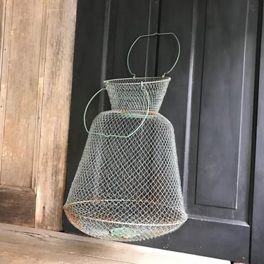 Vintage Wire Gym Ball Basket Laundry Hamper, North Grove Antiques