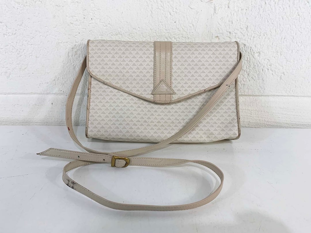 Vintage White Liz Claiborne Crossbody Purse Genuine Leather Trim