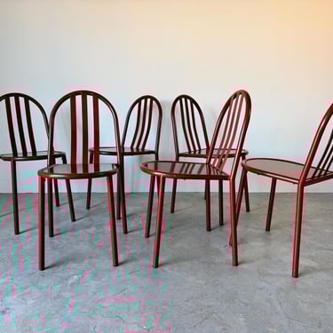 Set of Six  French Stacking Red Dining Chairs by Robert Mallet-Stevens 