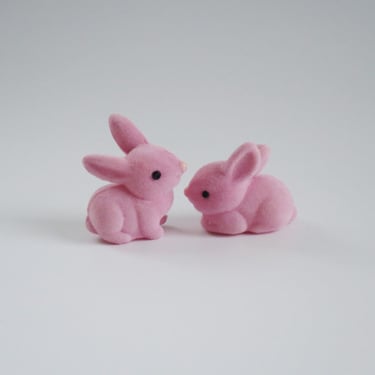 1.5 inch Pink Flocked Bunnies Set of 2 • Craft Pink Bunny Figures 