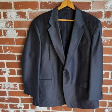 Vintage 70s/80s Black on Black Sharkskin Mens Larry Mahan Cowboy Collection Western Jacket/Blazer/Sport Coat / XL 