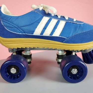 1970s Adidas sneaker skates. Iconic blue Adidas Nash Cruisers. Roller girl. Shoe skates. Vintage roller skates. Unisex W9/M7 