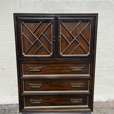 Vintage Tall Dresser Chest of Drawers American of Martinsville Wood Chinese Chippendale Gentlemen's Furniture Cabinet Bedroom Storage 