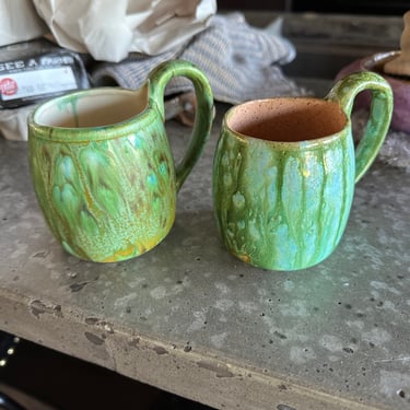 Vintage Green Drip Glaze Mugs