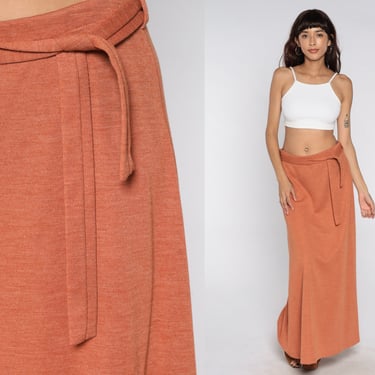 70s Maxi Skirt Muted Burnt Orange Skirt Hippie Boho Skirt High Waisted Skirt Column Retro Hippie Vintage Bohemian Earth Tone Small Medium 