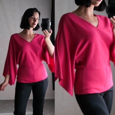 Vintage Diane Von Furstenberg Silk Assets Hot Pink Textured Silk Split Dolman Sleeve Blouse | 100% Silk | Y2K DVF Designer Barbie Pink Top 