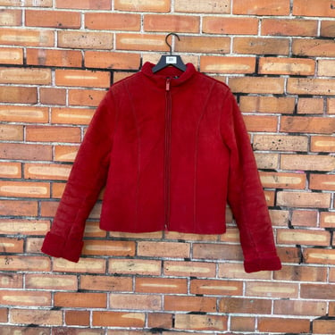 vintage 90 red suede leather shearling moto jacket / m l medium large 