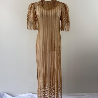 1970s Rose Gold Tunic Dress with High Slits 