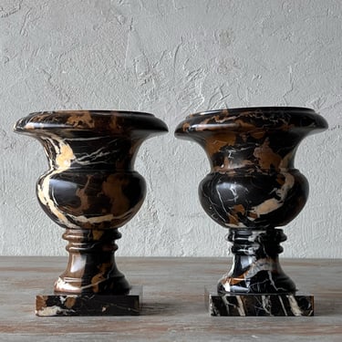 Pair of Contemporary Black Marble Urns