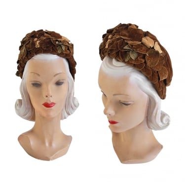 Victorian Brown Velvet Autumn Leaves Bonnet - Victorian Brown Bonnet - 1800s Bonnet - Victorian Velvet Bonnet - Victorian Womens Brown Hat 