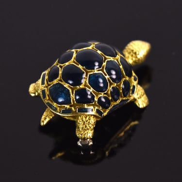 Pomellato Italian 18K Solid Gold Dark Blue Enamel Turtle Tortoise Brooch Pin 