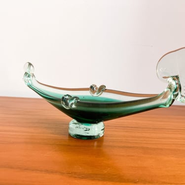 Murano Style Green Glass gondola Ashtray Dish 