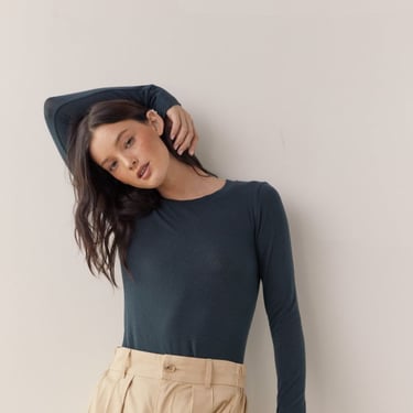 Amente Wool Tencel Blend Crew Neck Top - Forest