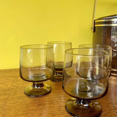 MCM Amber Smoke Water Glasses, Set of 4 - 70s Boho Chic 