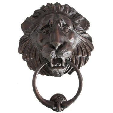 Large American Cast Heavy Solid Dark Bronze Lion Head Door Knocker 13 inches 