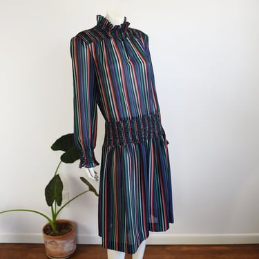 1980s Sheer Jewel Tone Striped Dress - S/M 