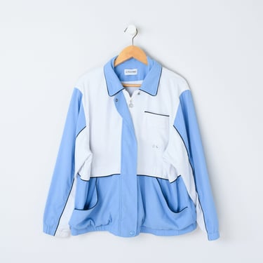 Vintage 90s Blue & White Oversized Windbreaker - nineties colorblock light jacket - Women's XL 