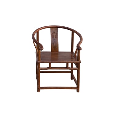 Chinese Natural Wood Pattern Horseshoes Around Back Lotus Panel Armchair ws3658E 