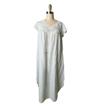 Vintage Barbizon Cotton Nylon Nightgown Embroidered Flower Lace Size Large 