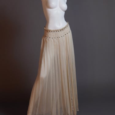 S/S 2000 Prada pleated silk chiffon skirt with grommets - designer vintage archive full length sheer skirt 