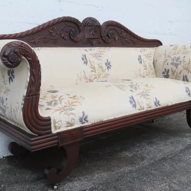Empire Early 1800s Hand Carved Solid Mahogany Sofa Couch 5347