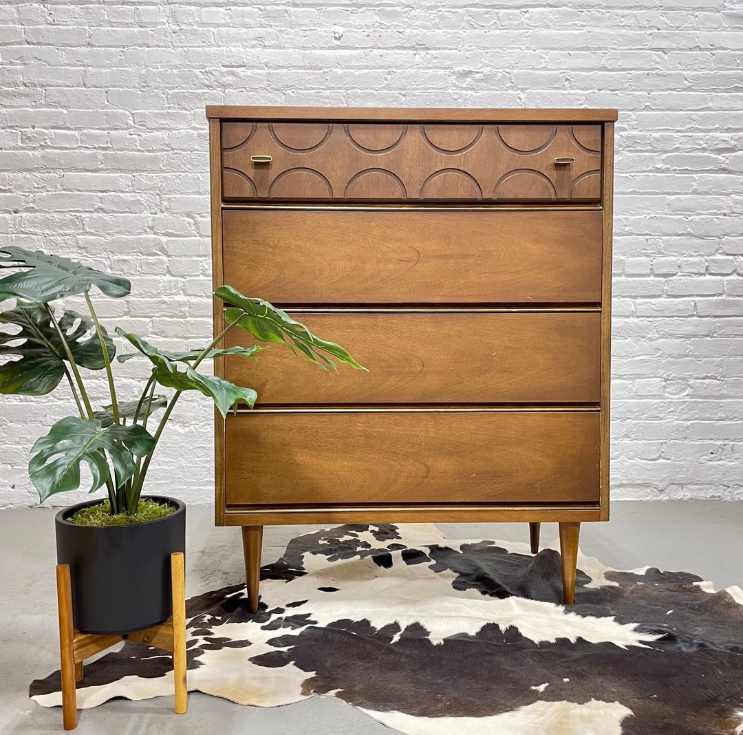 Mid Century MODERN Walnut DRESSER by Bassett Furniture Co., c. 1960