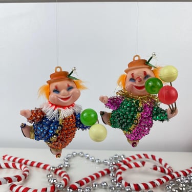 Vintage Bead & Sequin Push Pin Clown W/Balloons Ornament set of 2, Christmas Ornament, Kitschy Christmas Clown, Pushpin happy clown Walco 