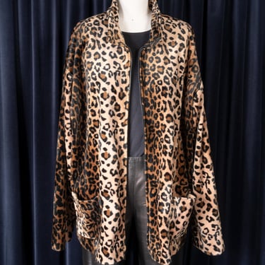 1980s Leopard Print Faux Fur Oversized Warm Up Jacket by Cover Charge 