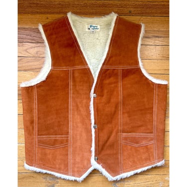 Vintage Suede Shearling Vest - 1970s - Genuine Leather - Western, Cowboy, Boho 