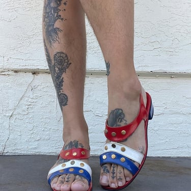 60s red white and blue slingback heels by Fun Fashions - 7 1/2 
