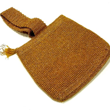VINTAGE: Vintage Metallic Gold Crochet Knitted Ladies Bag - Small Evening Handbag Bag Ask a question - SKU 3-E1-00007385 