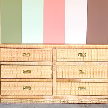 Coastal Style Rattan Wrapped Dresser