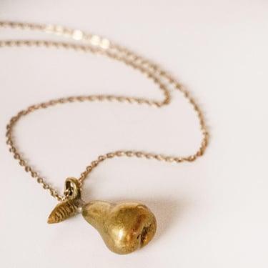 1970s Necklace Solid Brass Pear Pendant Chain 