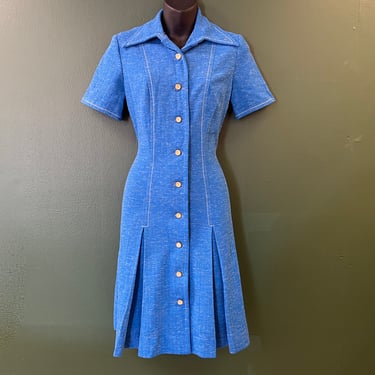 true blue uniform dress 1960s mod fit and flare medium 