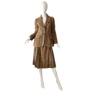 70s Mod Tweed Skirt Suit / Patti Cappalli Jerry Silverman Skirt Set / 1970s Tailored Kilt Blazer Suit XS 