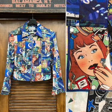 Vintage 1990’s Comic Book Cartoon Pop Art Zipper Jacket, 90’s Fitted Jacket, Vintage Streetwear, 90’s Pop Art, Vintage Clothing 