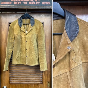Vintage 1960’s Size L Suede x Leather Hippie Rocker Appliqué Rough-Out Jacket, 60’s Western Wear, Vintage Clothing 