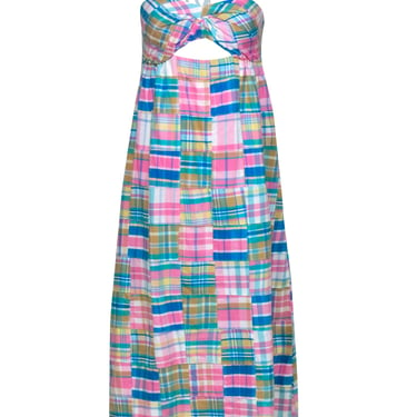 Petersyn - Multicolor Plaid Patchwork Halter Cotton Maxi Dress Sz XS