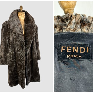 FENDI Roma Vintage 80s Sheared, Cut Textured Beaver Fur Coat | 1980s I Magnin Luxury Glam Designer Jacket Outerwear Overcoat | | Size Medium 