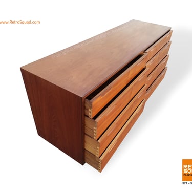 59" Danish Modern 8 Drawer Teak Dresser By Ib Kofod Larsen For J. Clausen & Son Brande MCM Mid Century Vodder Call Chris 571-330-0810 