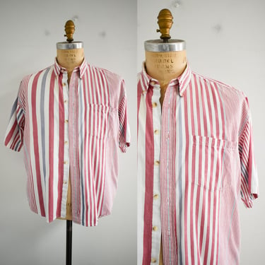 1990s Red, White, and Blue Striped Cotton Shirt 