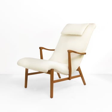 OPE Möbler, faux sheepskin lounge chair circa 1950, Jönköping. Sweden