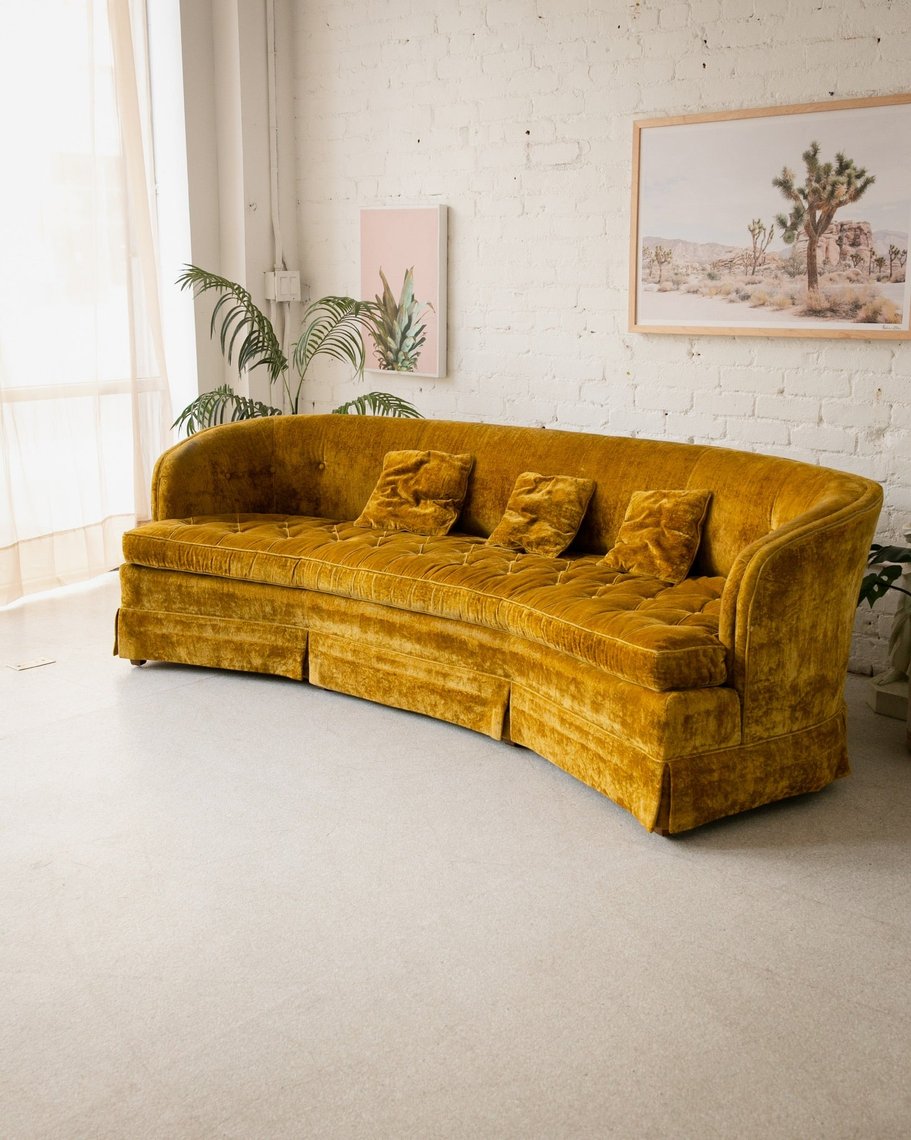 Vintage Mustard Gold Velvet Sofa Sunbeam Vintage Highland Park Los Angeles CA