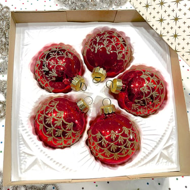 VINTAGE: West Germany Mercury Glass Ornaments in Box - Red Ornaments -  Made in Germany - Holiday Christmas Xmas Decorations 