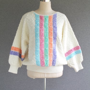 1970-80 - Chenille - Striped Sweater - by Lady Lilly  - Estimated size M/L 