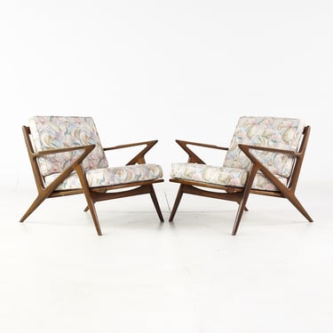Poul Jensen for Selig Mid Century Walnut Z Lounge Chairs - Pair - mcm 