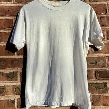 Vintage 70s White Blank Distressed Tee T shirt Small Medium Solid Short Sleeve Crew Neck by TimeBa