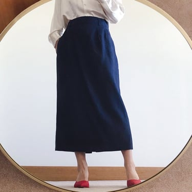 vintage linen skirt navy blue linen pencil skirt minimalist retro style midi skirt maxi skirt capsule wardrobe flax linen size S/M 