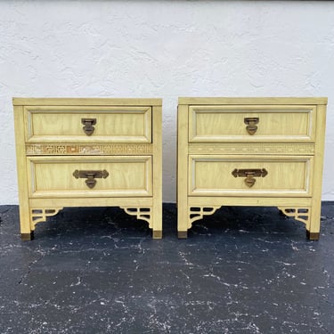 Set of 2 Vintage Chinoiserie Nightstands FREE SHIPPING - Dixie Shangri-La End Tables Pair Asian Style Hollywood Regency Bedroom Furniture 